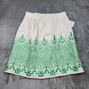 Linen Skirt Green Embroidered Boho Tapestry Lined Fall MADISON Womens Size L NWT